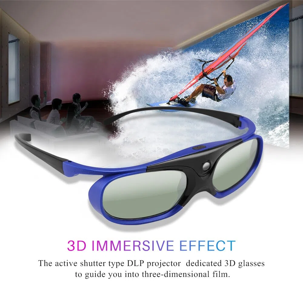 3D-Brille, wiederaufladbare 3D-Aktiv-Shutter-Brille für alle DLP-Link-3D-Projektoren, wiederaufladbare 3D-Brille, kompatibel mit Acer ViewSonic BenQ Optoma Viewsonic DLP-Projektor