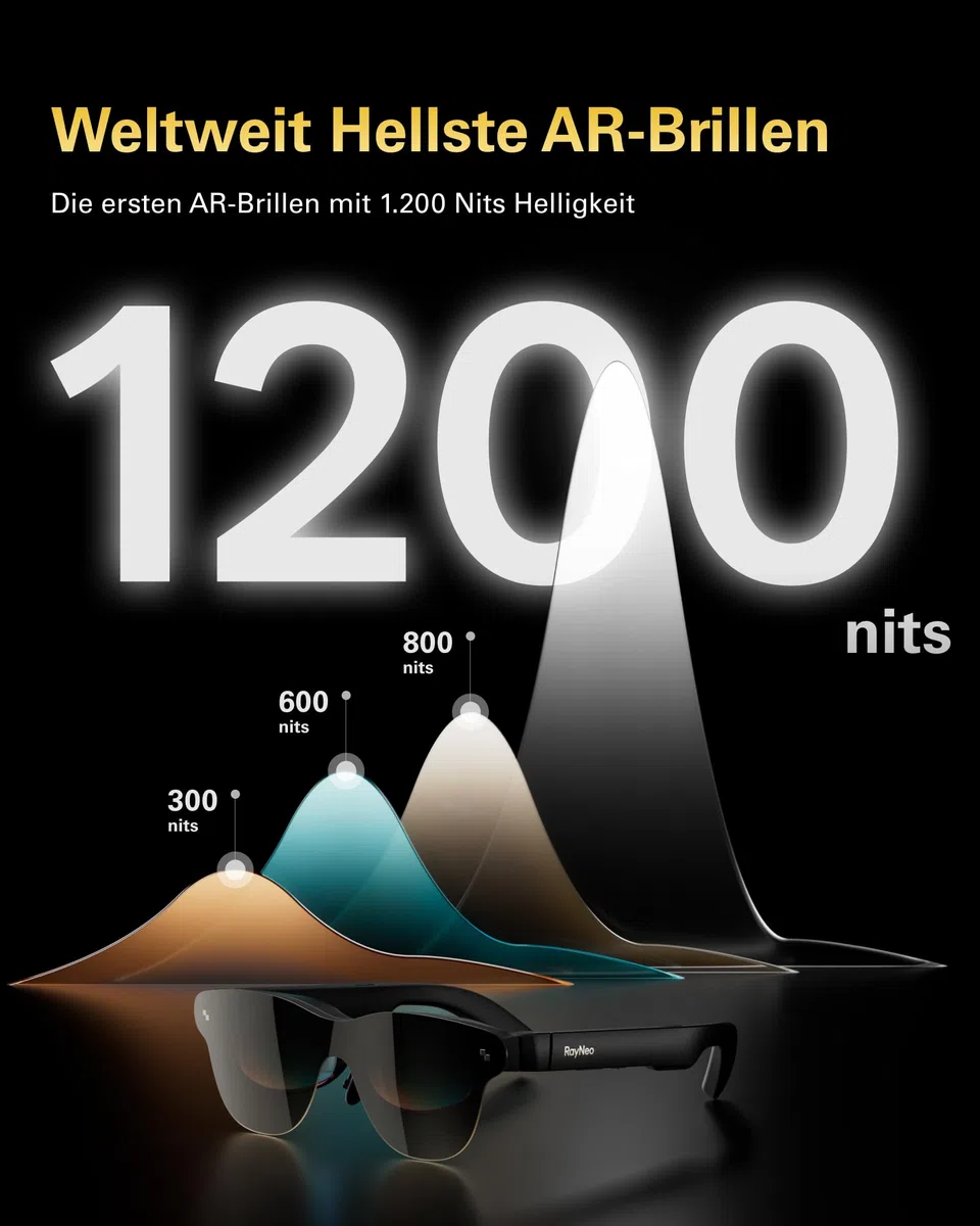 [Neu] RayNeo Air 3s Pro AR/XR-Brille - 201'' 1200 Nits 120Hz HueView 2.0 Videodisplay, Smarte Gaming-Brille für iPhone 17,16,15/Android/Mac 2/PS5/SteamDeck - Next-Gen Persönliches Kino