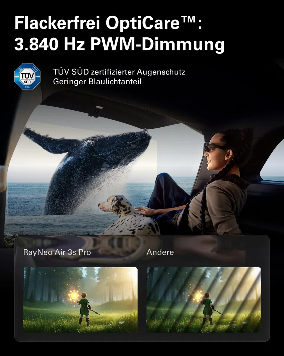 [Neu] RayNeo Air 3s Pro AR/XR-Brille - 201'' 1200 Nits 120Hz HueView 2.0 Videodisplay, Smarte Gaming-Brille für iPhone 17,16,15/Android/Mac 2/PS5/SteamDeck - Next-Gen Persönliches Kino