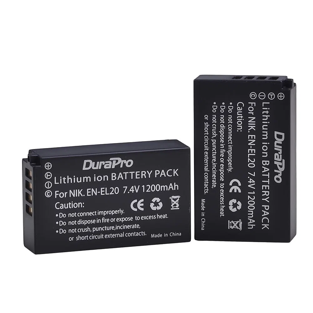 DuraPro 2Pcs 1200mAh EN-EL20 EN EL20 Battery + LCD Dual USB Charger with Type C Port for Nikon EN-EL20,EN-EL20a, Nikon Coolpix P1000, P950 Coolpix A 1 J1/1 J2/1 J3/1 S1/1 V3 Cameras