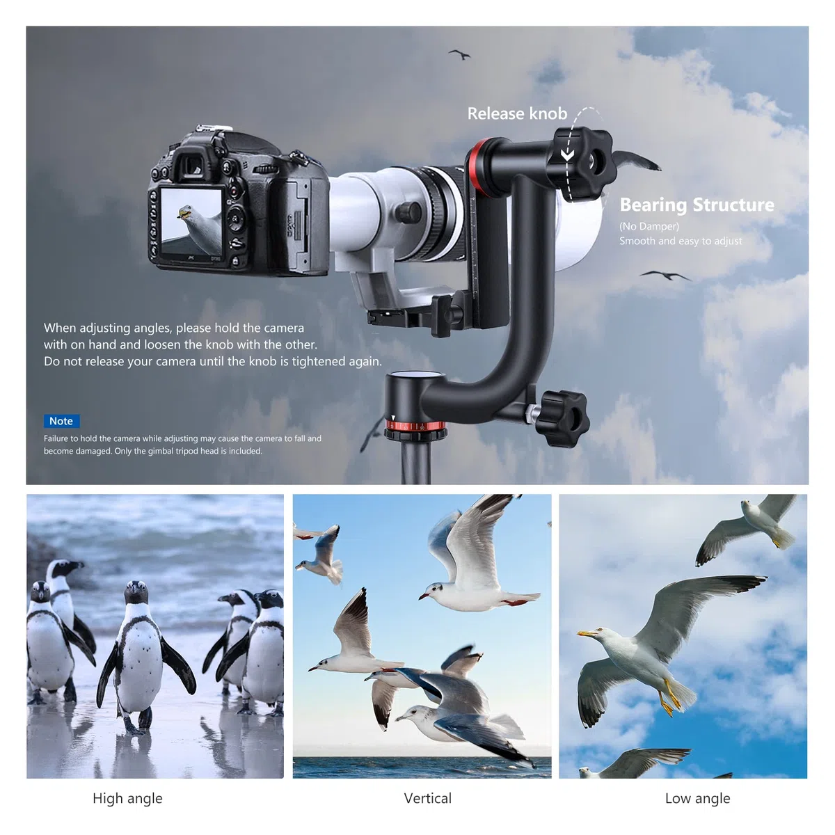 NEEWER Gimbal Stativkopf Professionelle Hochleistungs Aluminiumlegierung mit Arca Schnellwechselplatte, GM101 unterstützt reibungslosere 360 Grad Panoramaaufnahmen für DSLR Kameras bis zu 13,6kg