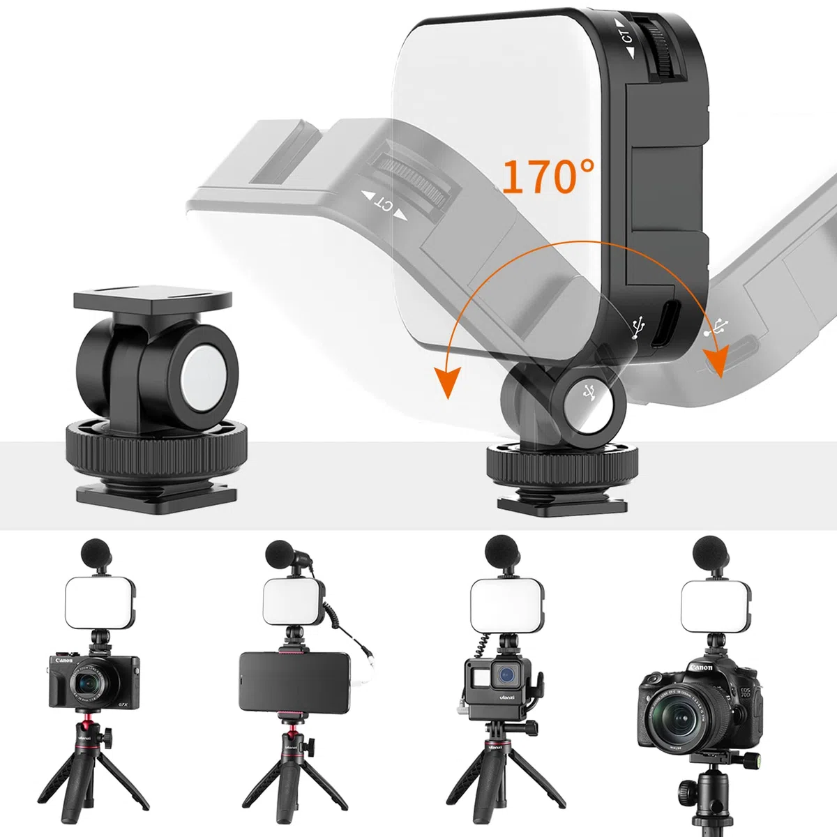 ULANZI VL100C LED Videoleuchte mit 2000mAh Akku, CRI95+ Kameralicht 2500K-6500K dimmbar, Cold Shoe Mount & USB-C Schnellladung für YouTube, TikTok Live, Portraitfotografie