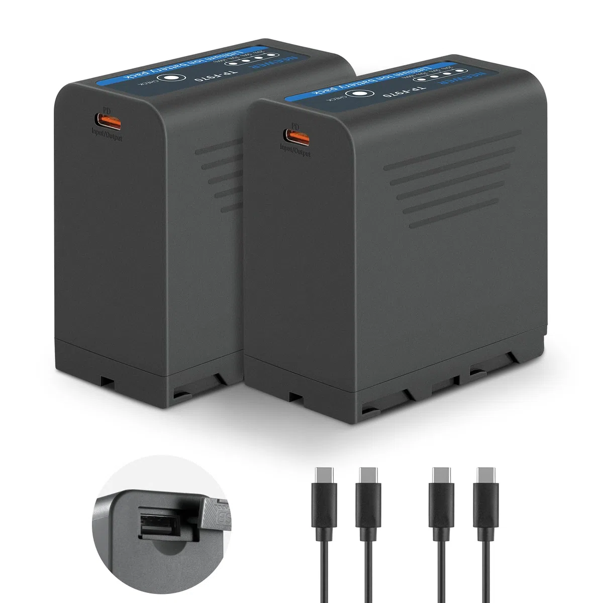 NEEWER Basics 2 Stück Battery NP-F970 Ersatzakkus 7800mAh Akkus kompatibel mit Sony NP-F550 750 950 970 FX3 FX30 A7 Canon R5 Nikon Z8 Kamera Camcorder LED Monitor, 30W Typ C PD Schnellladung, TP-F970