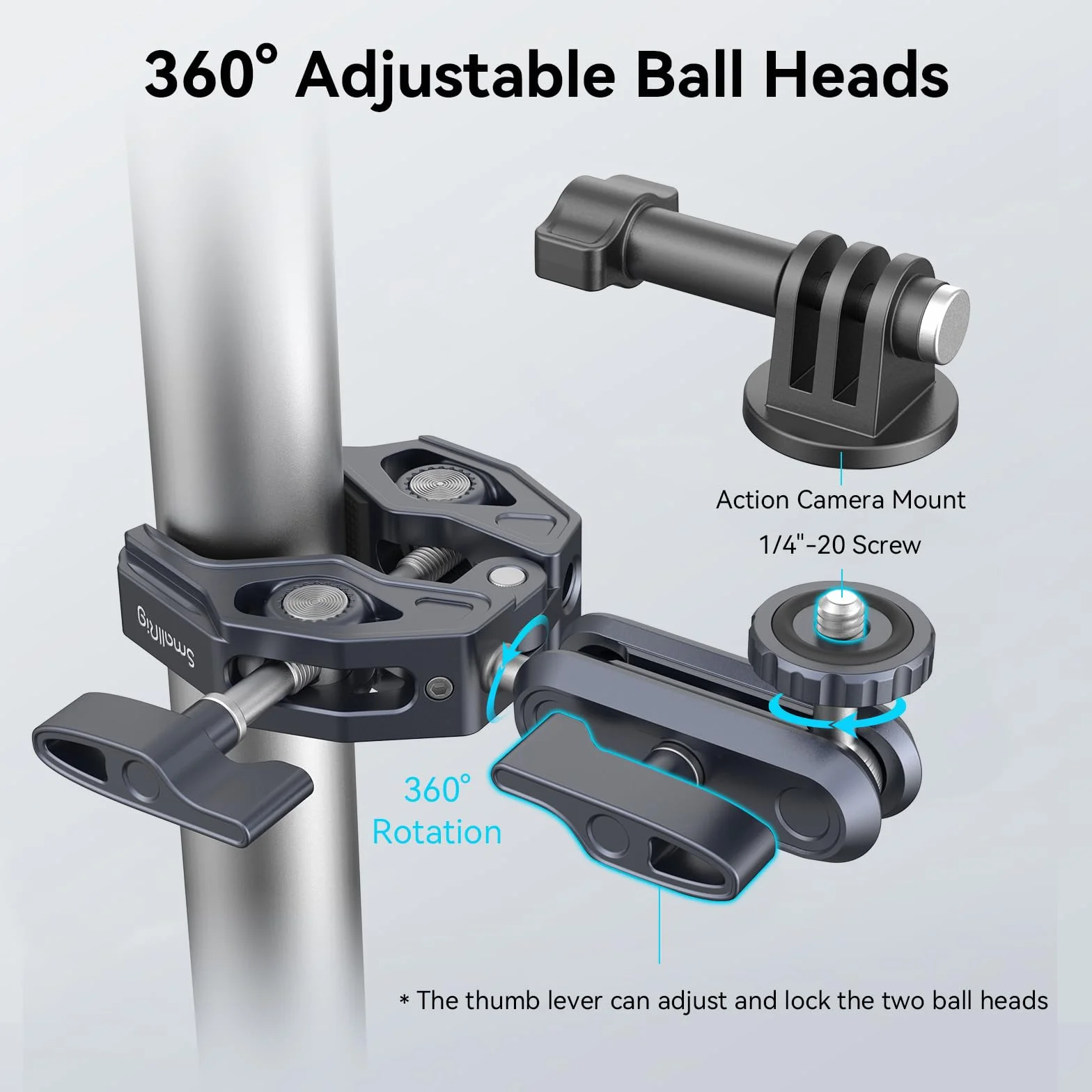 SMALLRIG Super Clamp Ballhead Magic Arm Camera Clamp mit Schnellwechseladapter für Gopro, krabbenförmige Monitorklemme mit 1/4"-20, 3/8"-16 Gewindelöchern für Gopro/DSLR-Kamera/Stabilisator - 3757B