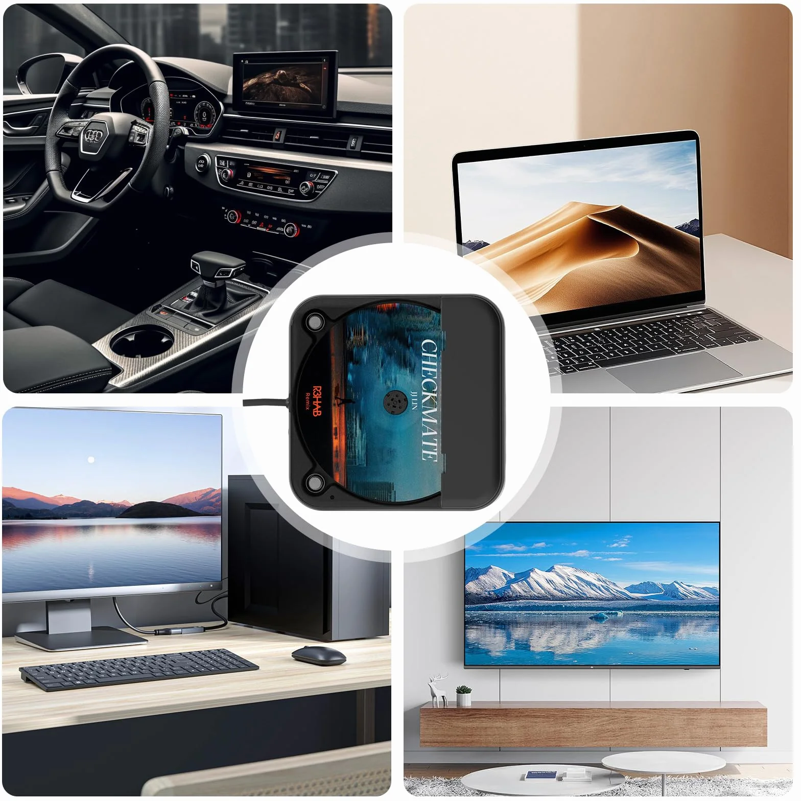 CD Player für Auto mit USB/AUX-Anschluss, Universal Auto CD-Player Externer CD Laufwerk, kompatibel mit AutoRadio, CD-Spieler für Fahrzeuge, Laptop, PC, Fernseher, mit AUX-Kabel, Schwarz