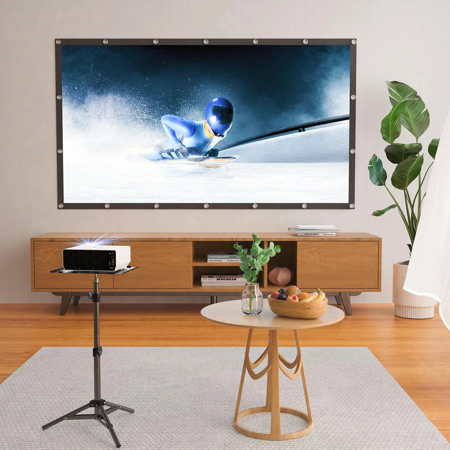 Beamer Ständer, Laptop Stativ Tragbarer, Projektorständer, Multifunktionaler Kamera Bodenständer, Höhe Verstellbar 45-115 cm, Klapplatte, 10 kg Tragkraft, für Outdoor-Filme