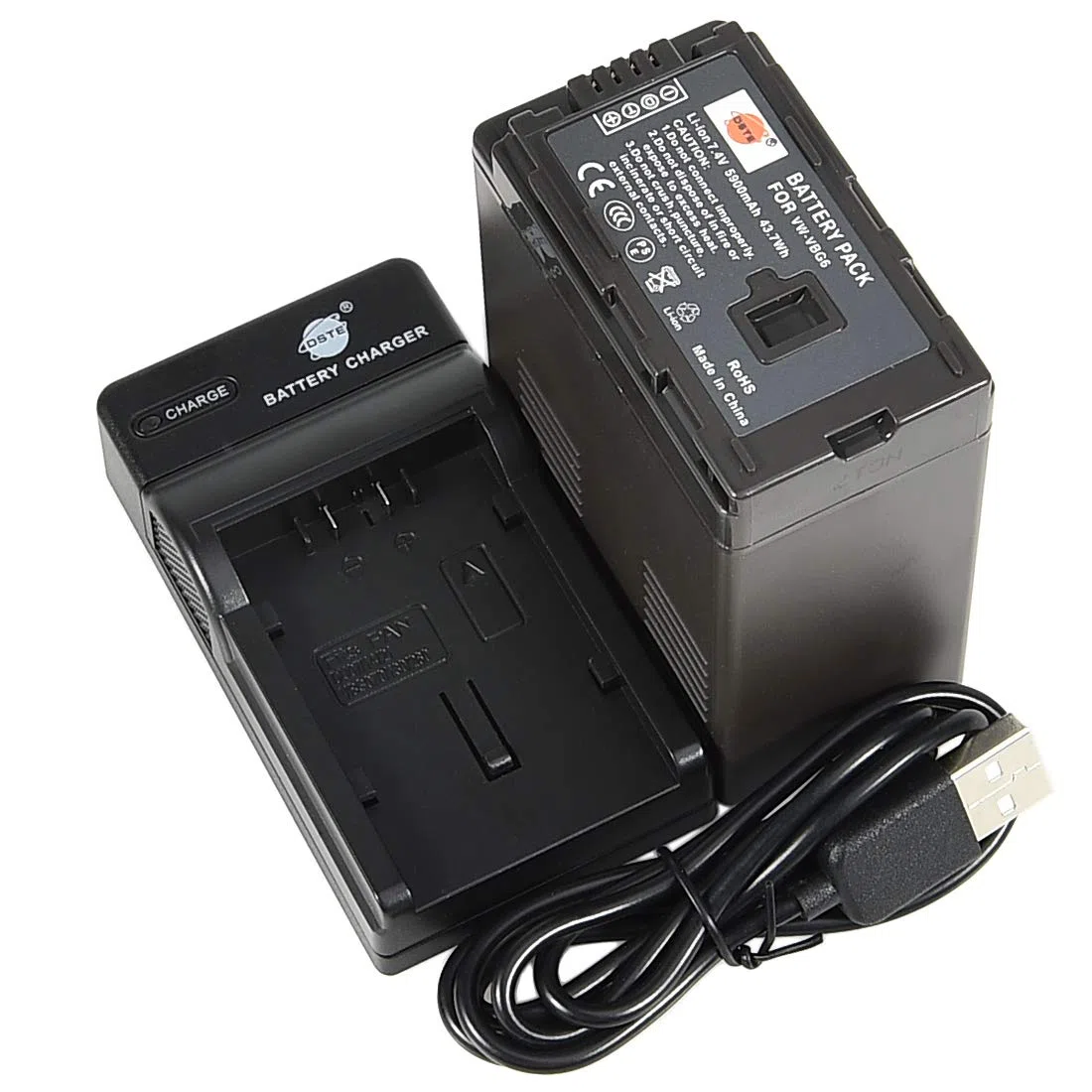DSTE VW-VBG6 Li-Ionen Batterie und Micro USB Ladegerät Anzug kompatibel mit Panasonic NV-GS90,NV-GS98,PV-GS90,PV-GS500,SDR-H90,SDR-H258,AG-AC7,AG-AC130A,AG-AC160A,AG-AF100,HDC-HMC40