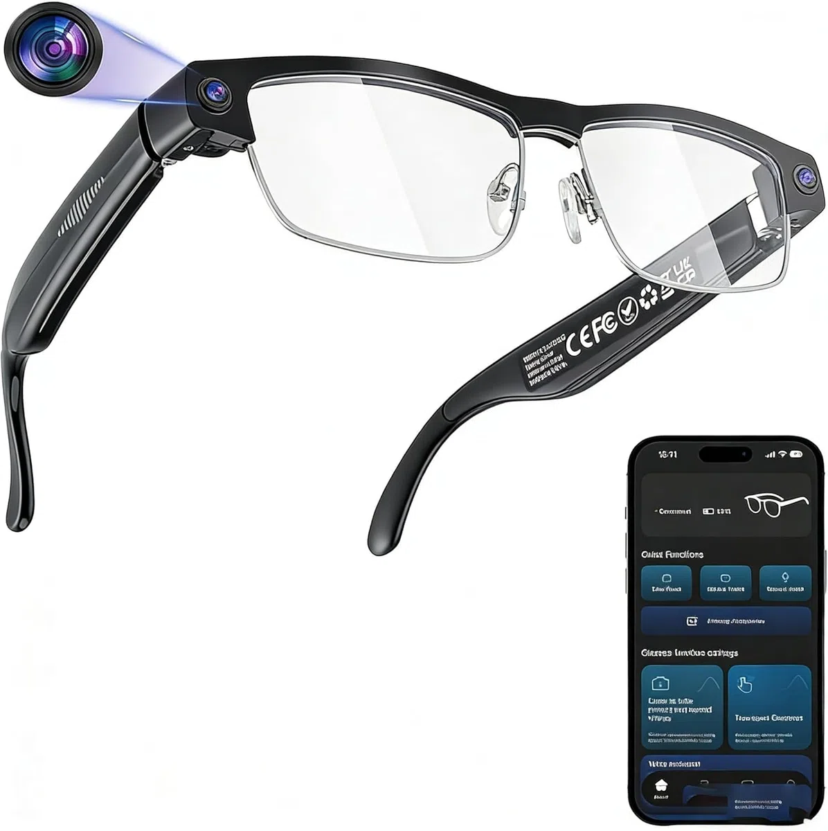 AI Smart Glasses, Intelligente Brille mit 8MP HD-Kamera, Echtzeit-Übersetzung, Objekterkennung, Sprachsteuerung, Open-Ear Audio, 300mAh Akku, Ultra-leicht für Reisen, Arbeit & Alltag