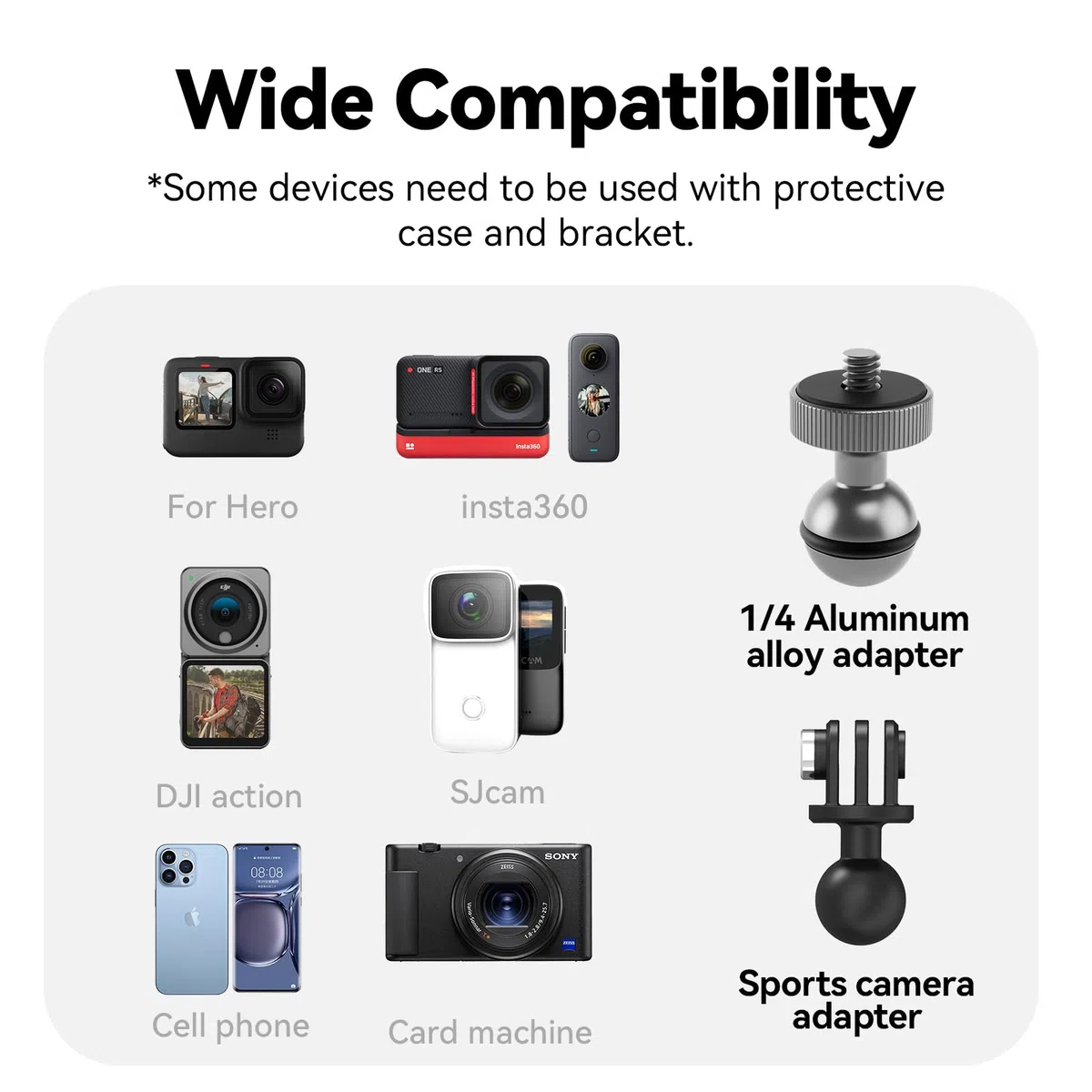 TELESIN Motorrad Halterung für GoPro, Fahrrad Halterung für DJI Action 6 5 Pro Osmo 360 Nano Pocket GoPro Hero 13/12/11/10 Insta360 X5, Kamera Zubehör mit Dual 360° Drehbare Kugelkopf, 1/4 Adapter