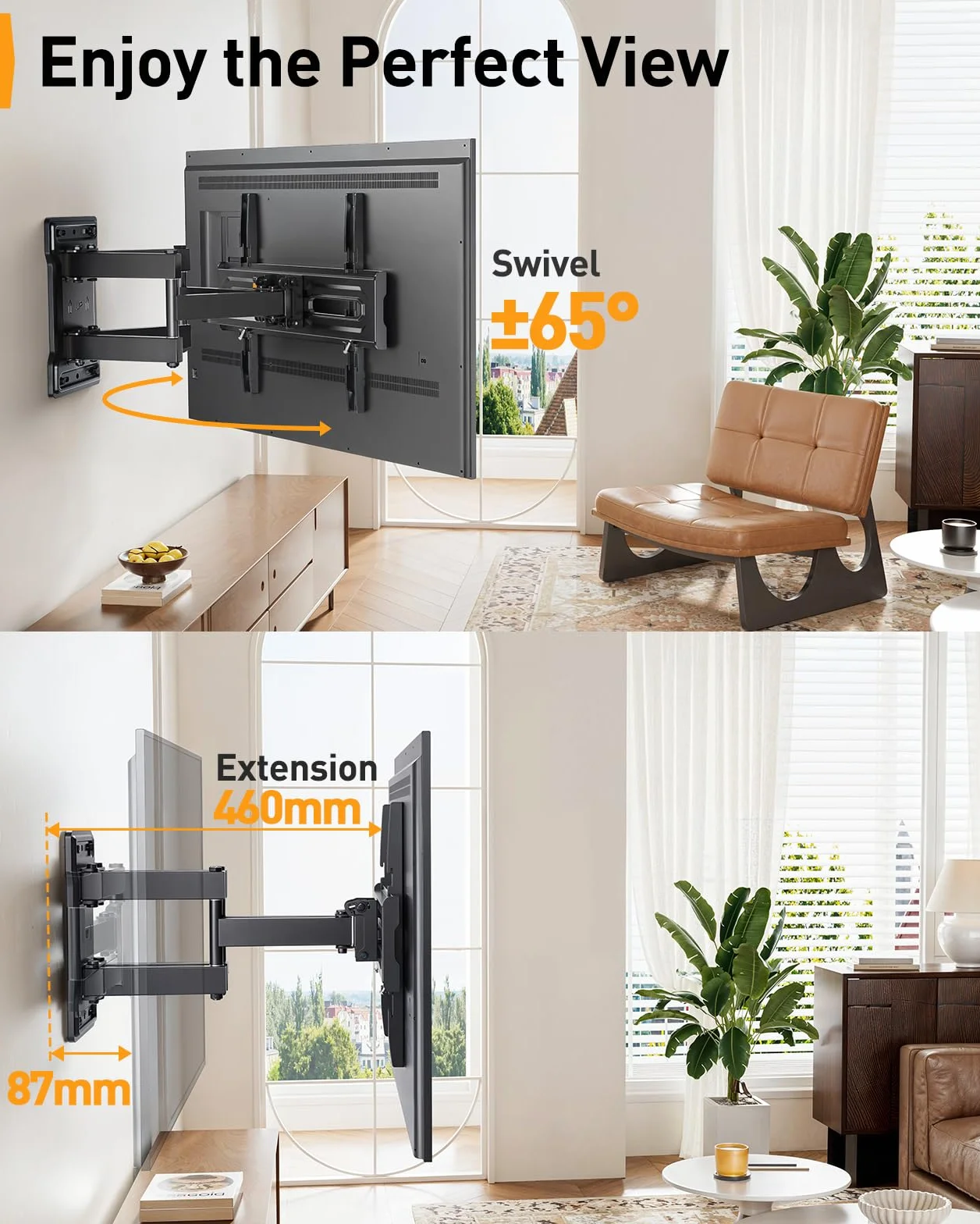 Perlegear TV Wandhalterung für 23-70 Zoll TVs bis 50 kg, Höhenverstellbare Wandhalterung Fernseher mit Schnelle Neigungsverstellung, Fernseher Halterung 55 Zoll Schwenkbar, Max VESA 400x400 mm