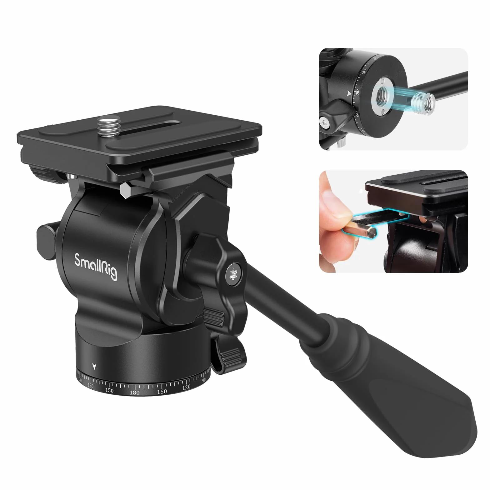 SMALLRIG Stativ Fluidkopf Pan Tilt Head CH10 mit Schnellwechselplatte, Fluid Head geeignet für AR-ca Swiss für Kompakt Videokameras und DSLR Kameras, 3kg Tragkraft für Stativ Kamera - 3259B