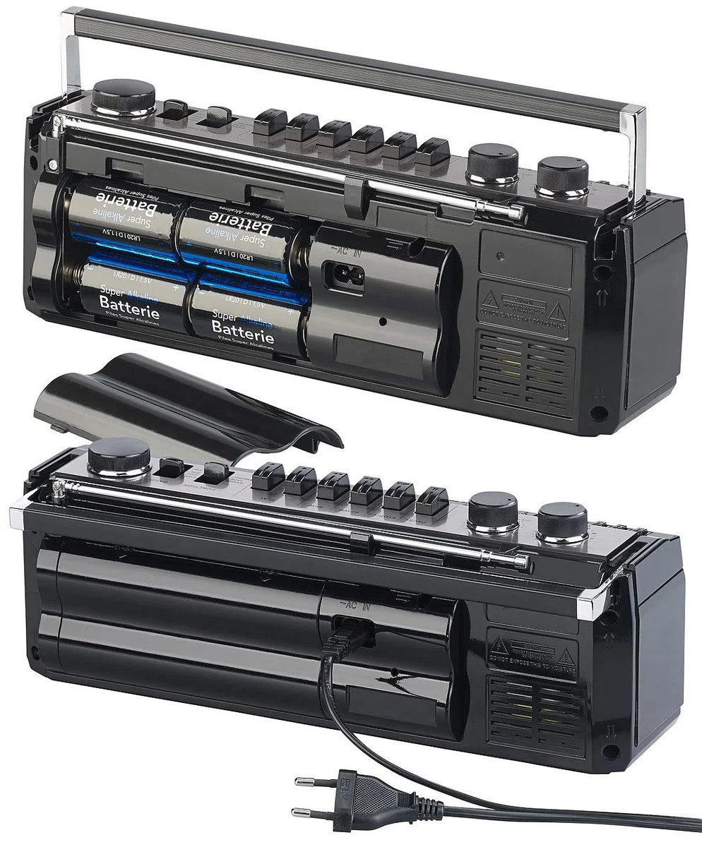 auvisio Kassettenrekorder: Retro-Boombox mit Kassetten-Player, Radio, USB, SD & Bluetooth, 8 Watt (Ghettoblaster, Retro Kassettenrecorder, Kassettendeck)