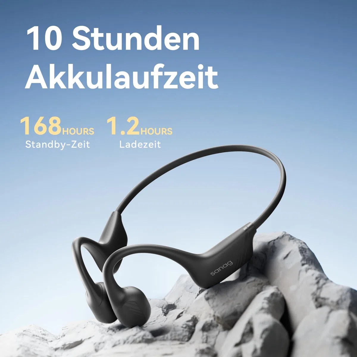 SANAG Knochenschall Kopfhörer, knochenschall kopfhörer Bluetooth, kopfhörer kabellos Bluetooth mit Mikrofon, Bluetooth 5.4, IPX5 wasserdichte, 10 Stunden Wiedergabezeit für Radfahren, Laufen