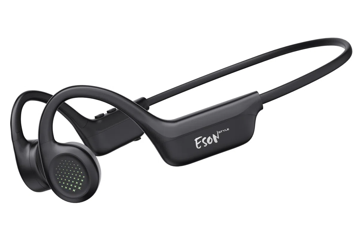 esonstyle Knochenschall Kopfhörer Bluetooth 6.0 - IPX7 wasserdichte Bone Conduction Headphones mit Mikrofon, 10H Akkulaufzeit, Open Ear Kopfhörer Kabellos für Fitness Radfahren Läufer (Schwarz)