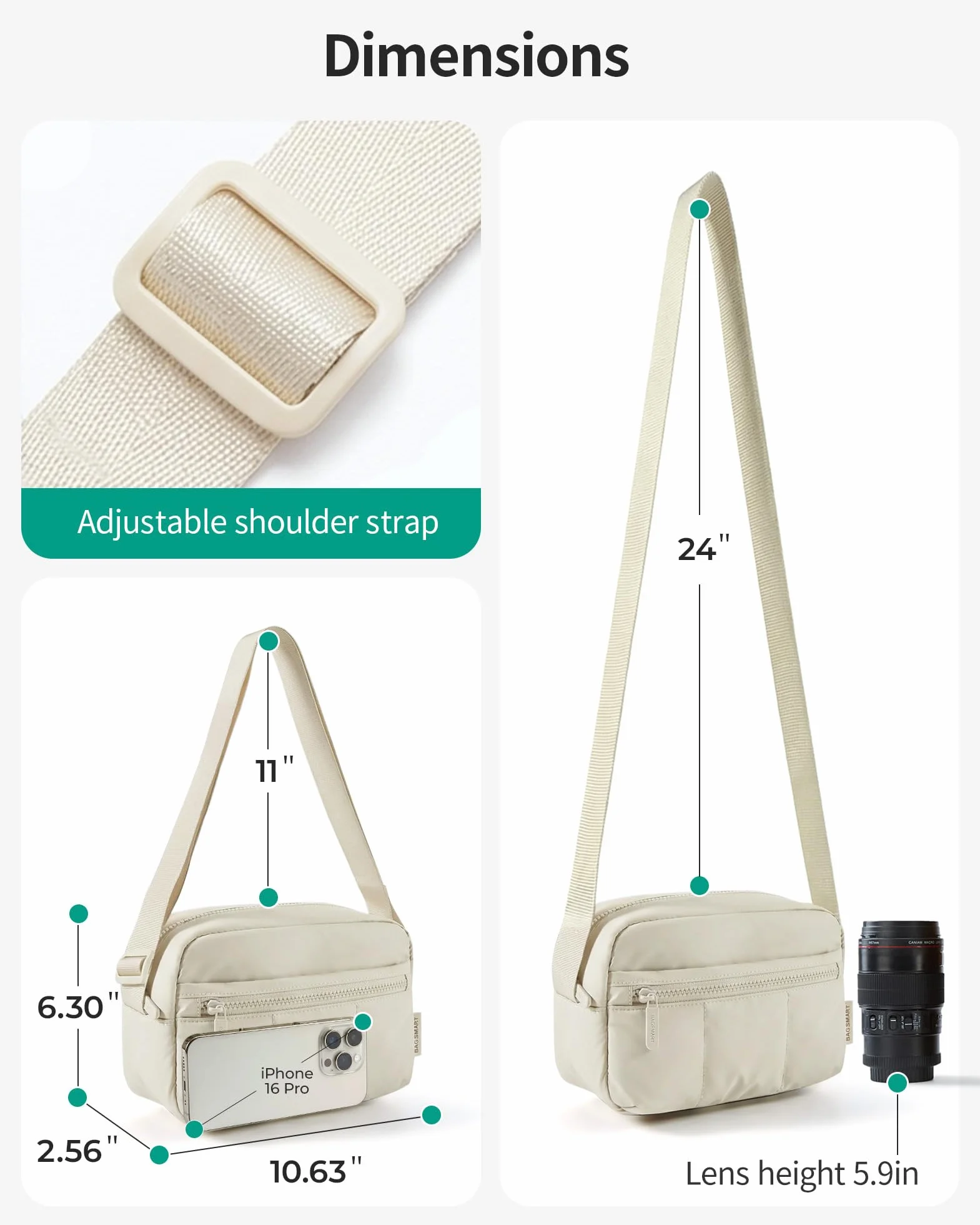 bagsmart Puffer Kameratasche Klein, Kamera Tasche DSLR SLR Fototasche Klein, Leicht und stilvoll Umhängetasche Spiegelreflex Systemkamera Objektive Zubehör(Kamel)