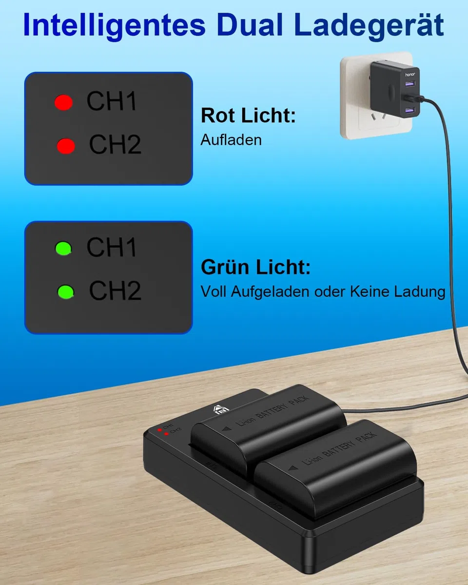 Homesuit LP-E6 LP-E6N Akku 2200mAh und USB LED Dual Ladegerät für Canon EOS 5D Mark IV, 5D Mark II, 5D Mark III, 6D Mark II, 7D Mark II, 60D, 60Da, 70D, 80D, 90D und mehr (2er-Pack)