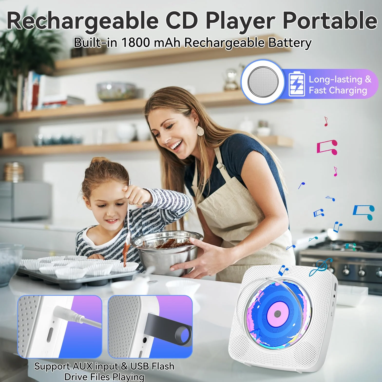 Radio mit CD-Player Tragbar CD Players Bluetooth mit Lautsprecher Kinder Frontanzeige Fernbedienung Unterstützung USB-Wiedergabe AUX-Wiedergabe