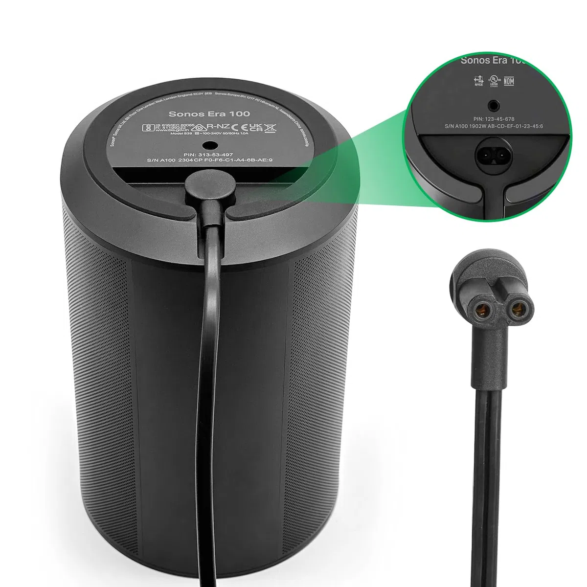 KFD ERA 100 Kabel Stromkabel für Sonos ERA 100 & ERA 300 Smart Speaker Mini Sub Lautsprecher Netzkabel Ersatzkabel Eurostecker Verlängerung Adapter Anschlusskabel (1er-Pack) (2,5 Meter, schwarz)