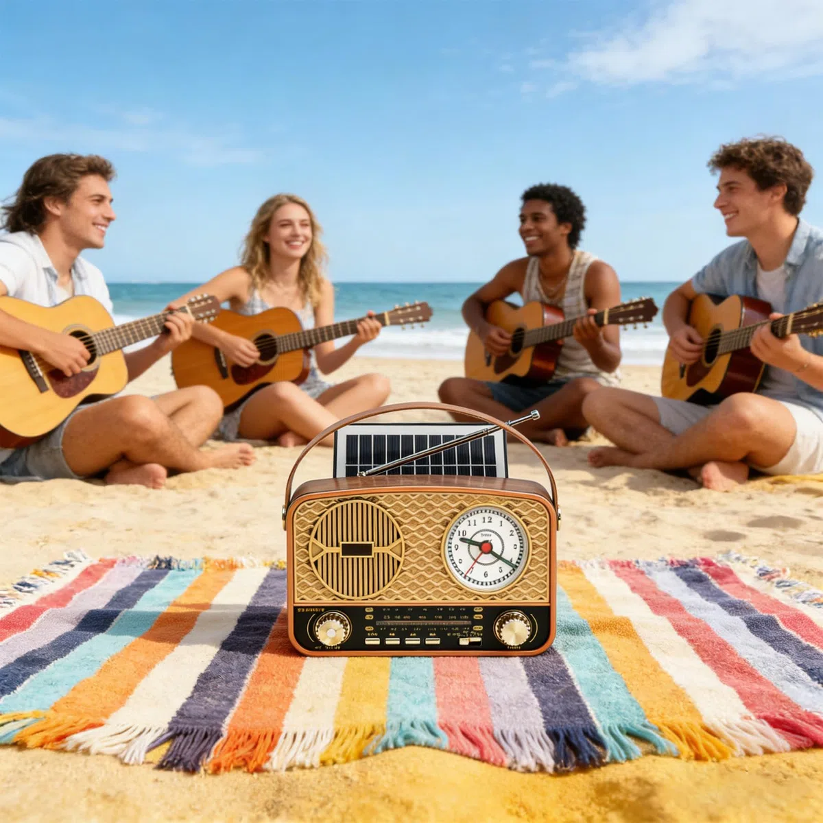 Solar Retro Radio AM/FM/SW, Retro Radio Mit Bluetooth, Vintage Kofferradio Mit Stromkabel, Wiederaufladbare Batterien, Mit Uhrfunktion, Mit USB/TF/AUX Funktion, Für Büro Küche Wandern Camping