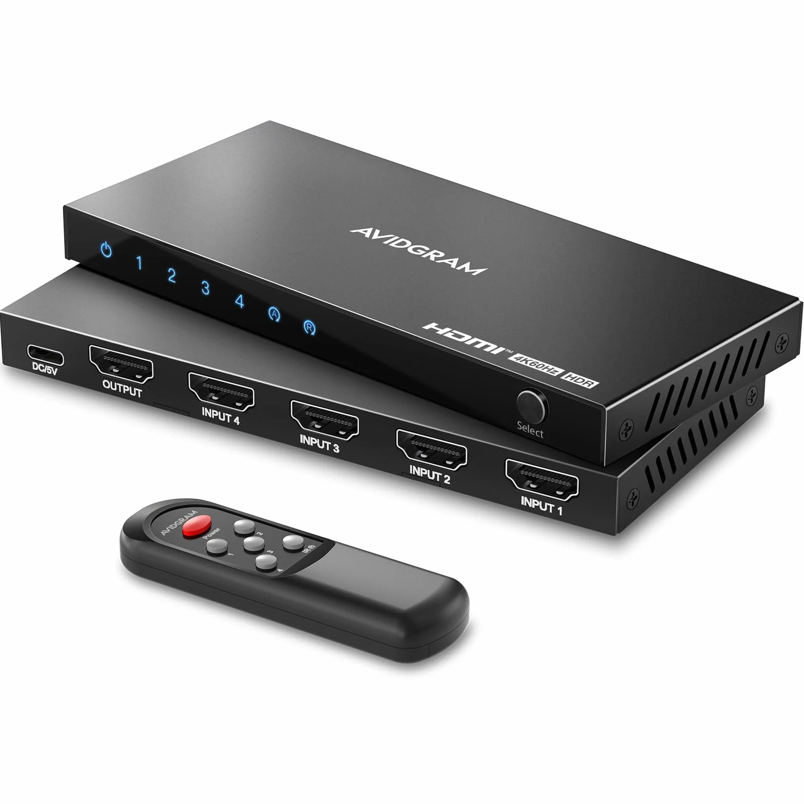 HDMI Switch 4K 60Hz, AVIDGRAM HDMI 2.0 Umschalter 4 in 1 Out, 4 Port Selector Box with IR Remote Control Support HDCP 2.2 HDR10 3D 18Gbps Compatible with Xbox PS4 HDTV Monitor