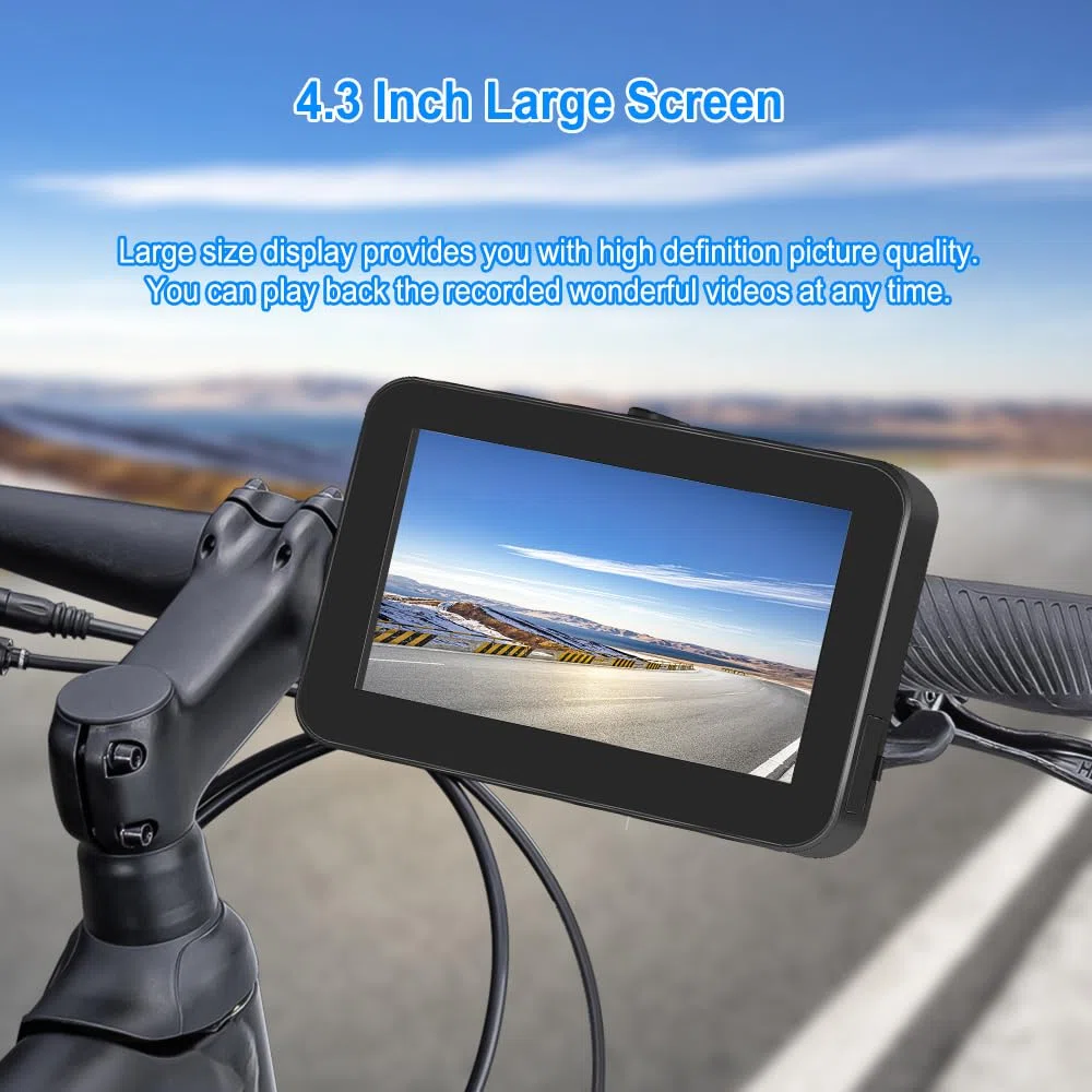 VSYSTO Fahrradspiegel, Fahrrad Rückfahrkamera mit 4,3" HD Monitor, Dashcam Fahrrad, Nachtsicht, Aufzeichnung von Kilometerstand, Geschwindigkeit, Kalorien,für Mountainbike, Rennrad und Elektrofahrrad