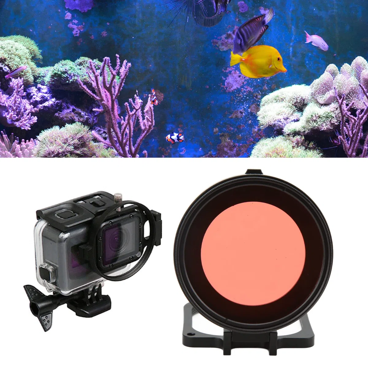 58mm Rotfilter, Action Kamera Tauchfilter mit 16-facher Makro Nahlinse für Hero 9-Sportkamera, Unterwasser Tauchfotografie Zubehör aus Optischem Glas