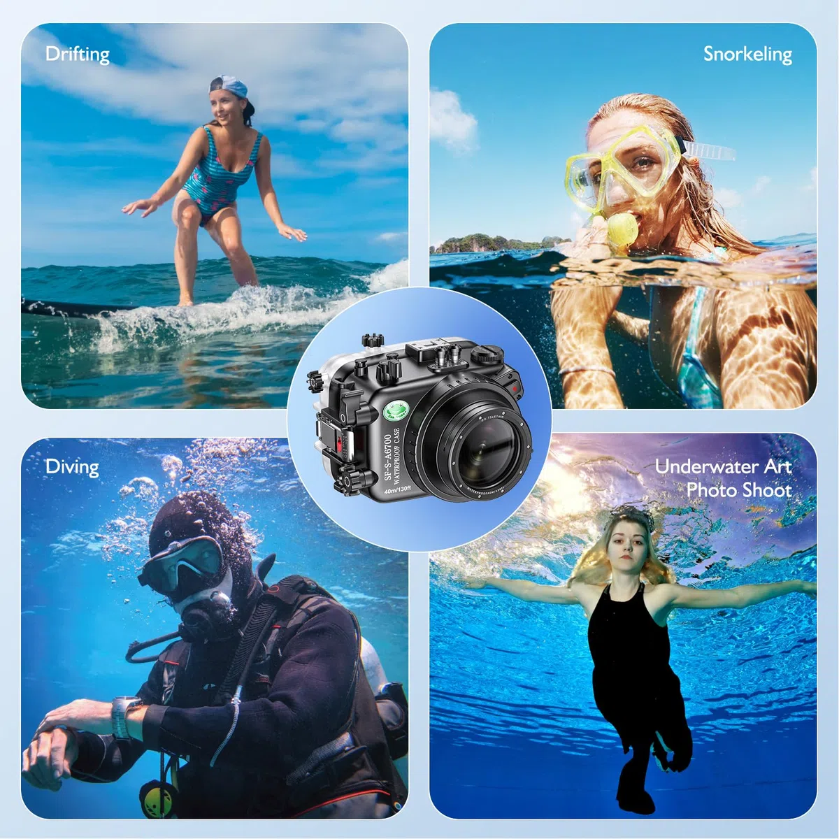 Sea frogs Unterwasser Kameragehäuse, kompatibel mit Sony A6700 10-18MM IPX8, maximale Tauchtiefe: 40 m, wasserdichte Kameratasche zum Tauchen, Surfen, Rudern, Skifahren