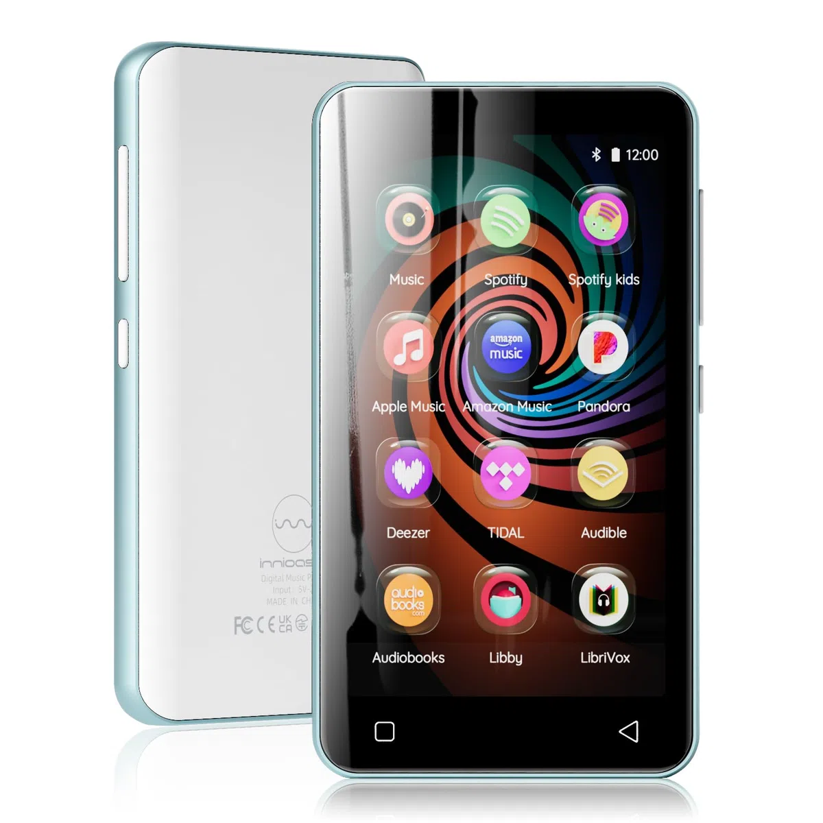 160GB MP3 Player mit Bluetooth und WiFi, innioasis Musik Player mit Spotify, Amazon Music, 4" Touchscreen Android MP4 MP3 Player für Kinder, Audible, Spotify Kinder Hellblau-Weiß