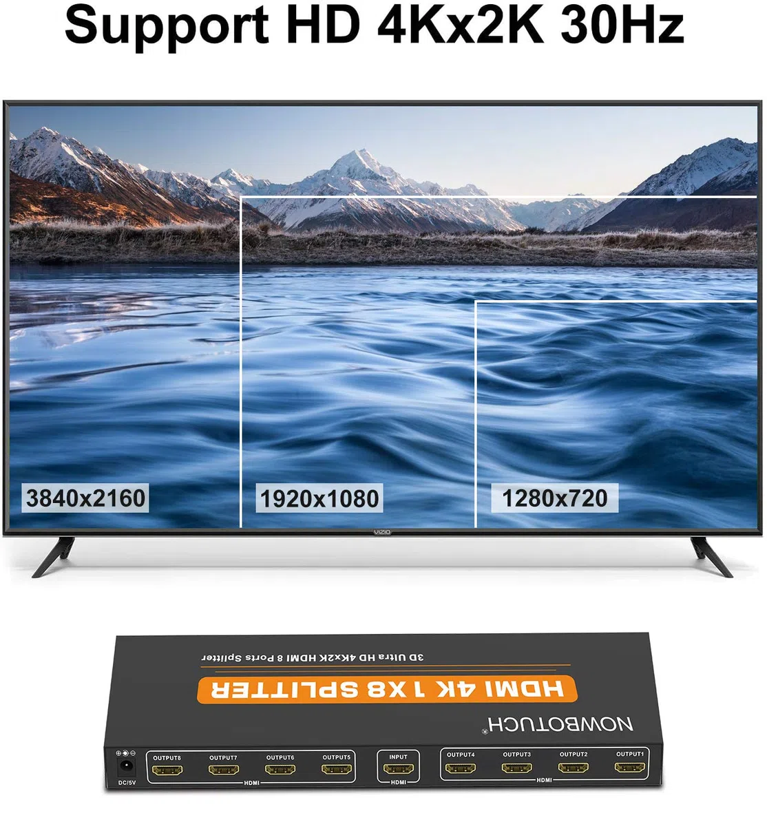 1x8 HDMI Splitter 8 Port 1 in 8 Out HDMI Switch 1 Port auf 8 HDMI Display Doppel- / spiegelbetriebener Splitter Ver 1.4 Zertifiziert für Full HD 1080P 3D-Unterstützung mit hoher Auflösung