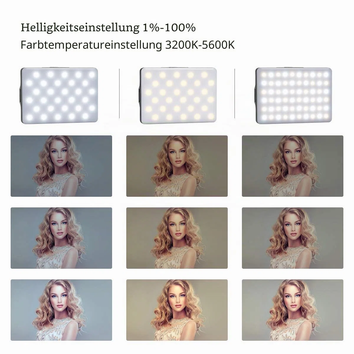 Newmowa 60 LED Videolicht, 3200-5600K 3 Lichtmodi und Helligkeit 10-stufiges dimmbares CRI95 + High Power Panel-Licht, eingebauten Akkus für Phone, iPhone, Android, iPad, Laptop