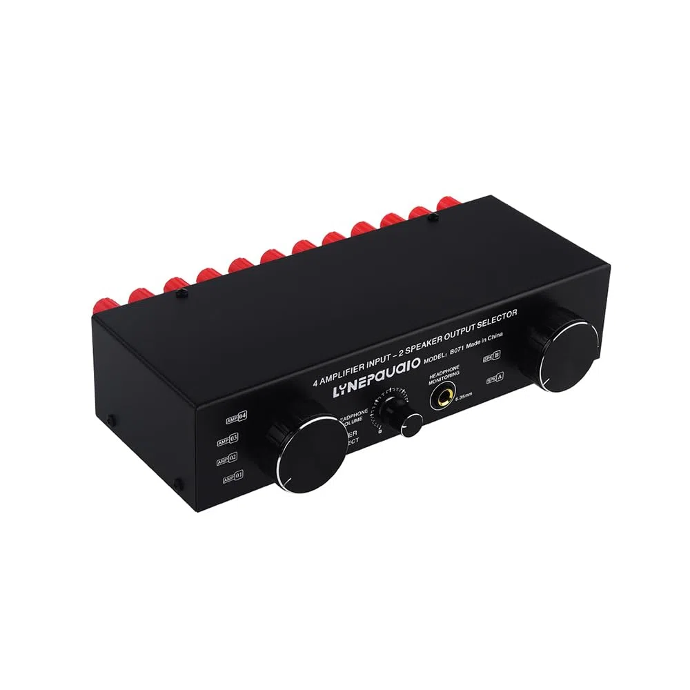 POENVFPO Lautsprecher-Wahlschalter, 4 Eingänge, 2 Ausgänge oder 2 Eingänge, 4 Ausgänge, Verstärker-Umschalter, 300 W Pro Kanal mit Metallgehäuse für Stereo-Kopfhörerausgang