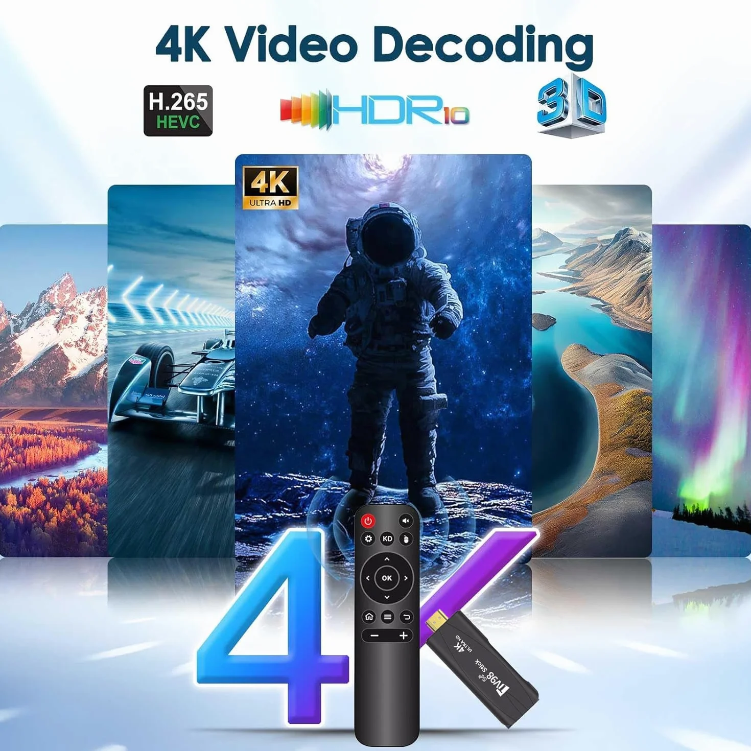 Android TV Stick 2GB+16GB H18 Quad-Core 64bit WiFi6 Dual WiFi 2.4G/5G 4K HDR10+ Ultra USB HD Smart TV Stic (H 2+16)
