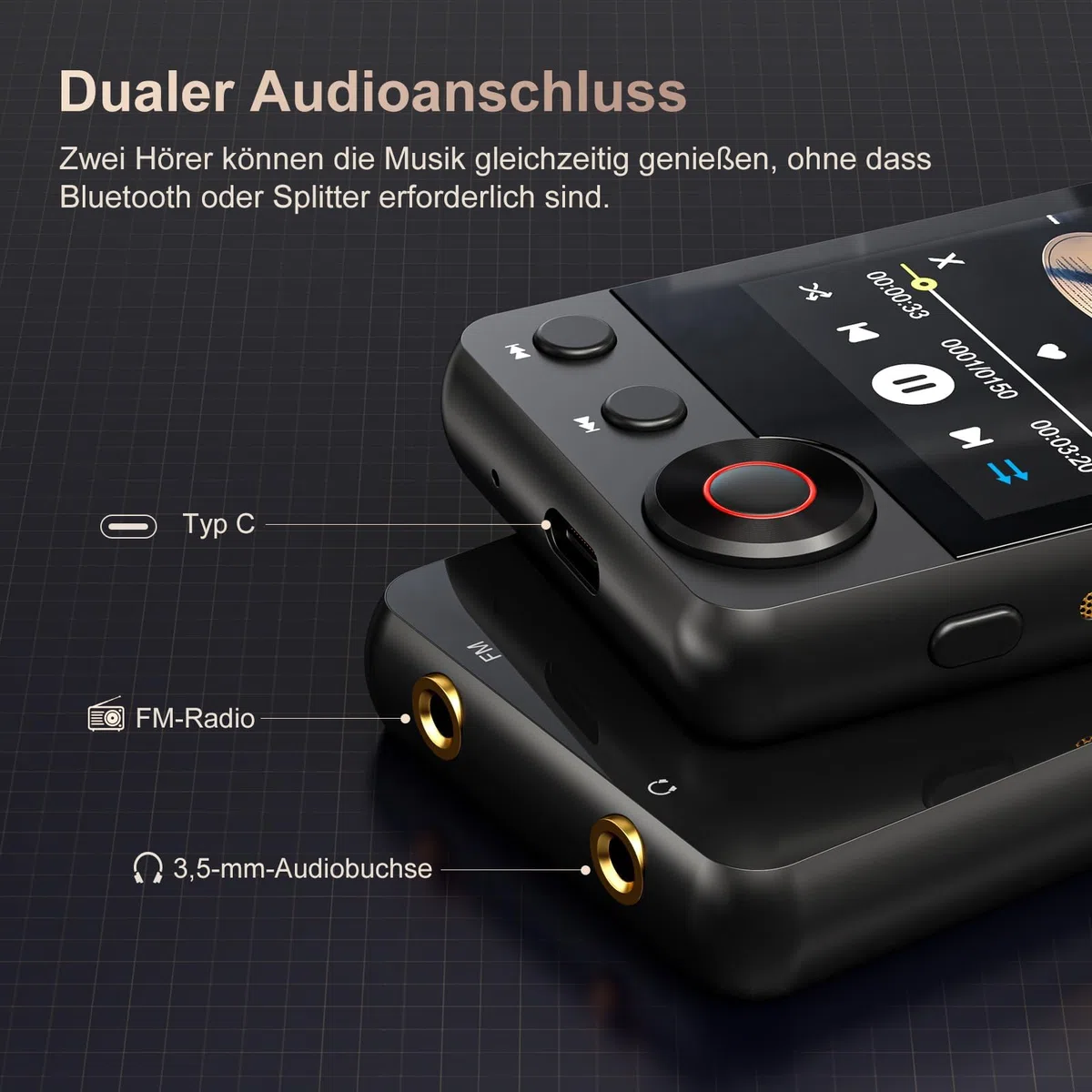 MECHEN 128GB MP3 Player mit Bluetooth 5.3, Dual Audio, 2,4 Zoll Touchscreen, Suchfunktion Verfügbar, Scrollrad, Video, FM Radio, Recorder