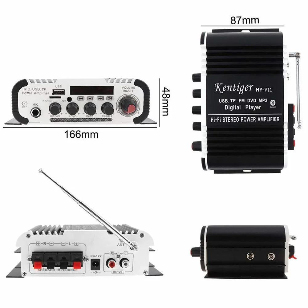 DollaTek Kentiger HY-V11 2CH Hi-Fi Bluetooth Auto Audio Verstärker FM Stereo Radio Player Unterstützung USB DVD MP3 Eingang für Auto Motorrad