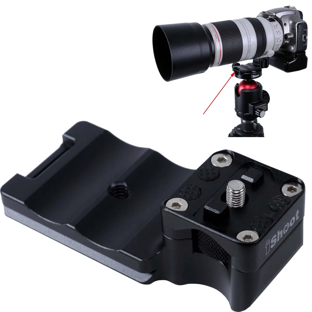 iShoot Objektivkragen Fuß Stativhalterung Ring Basis Ersatz Ständer Stativbuchse kompatibel mit Canon EF 100-400mm f/4.5-5.6L is II USM, untere Schnellwechselplatte für Arca-Swiss Fit Stativkopfklemme