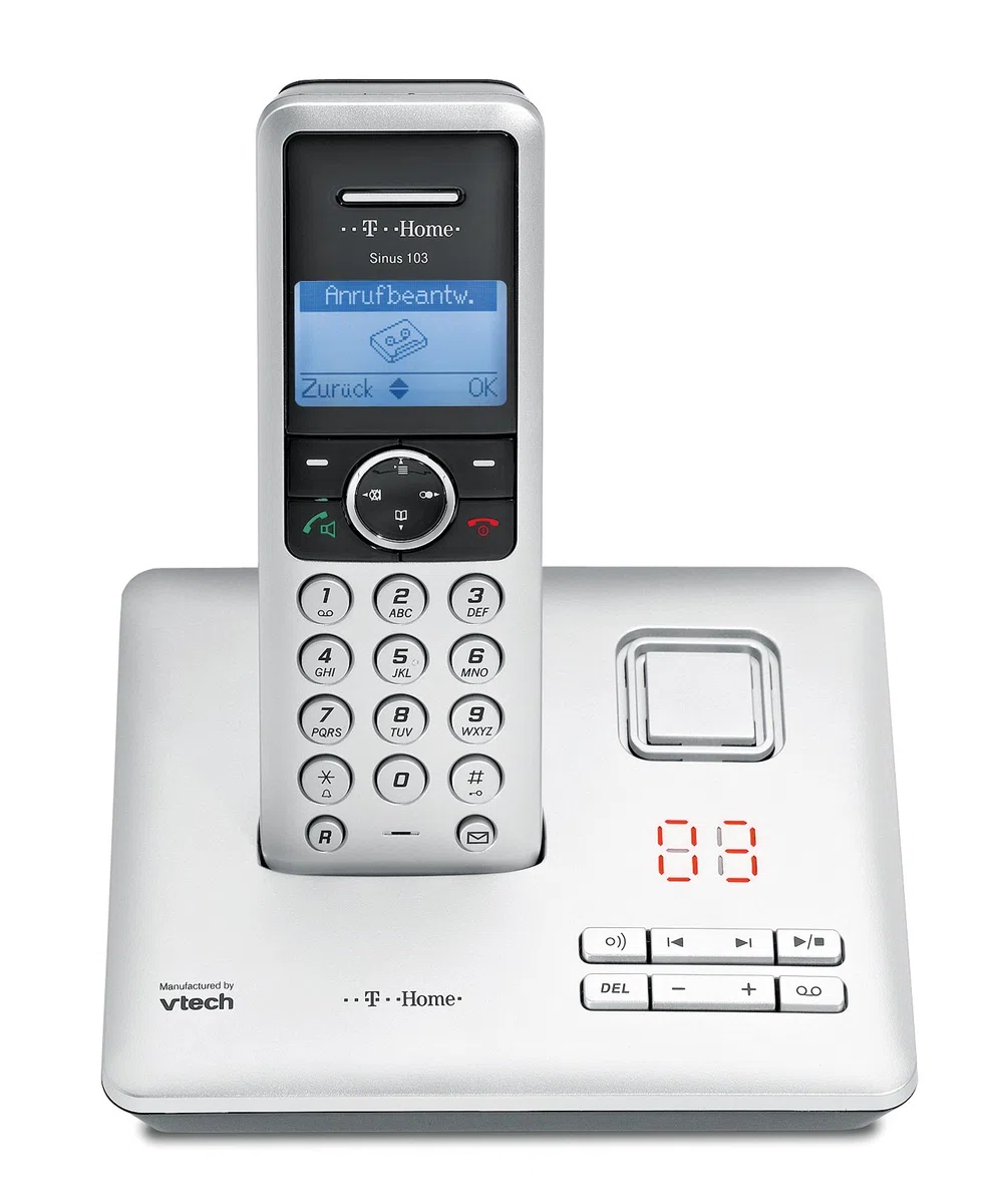 Deutsche Telekom T-Home Telefon Sinus A103 Schnurlostelefon mit Anruferkennung und Anrufbeantworter silber/schwarz