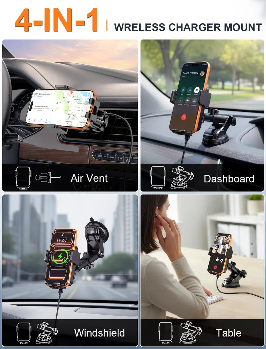 MOKPR Handyhalterung Auto mit Ladefunktion, 15W Induktive Ladestation Auto Entlüftung Armaturenbrett Windschutzscheibe für iPhone 16/15/14/13/12 Serie&Samsung S24/23/22 LG mit LED-Licht (Schwarz)