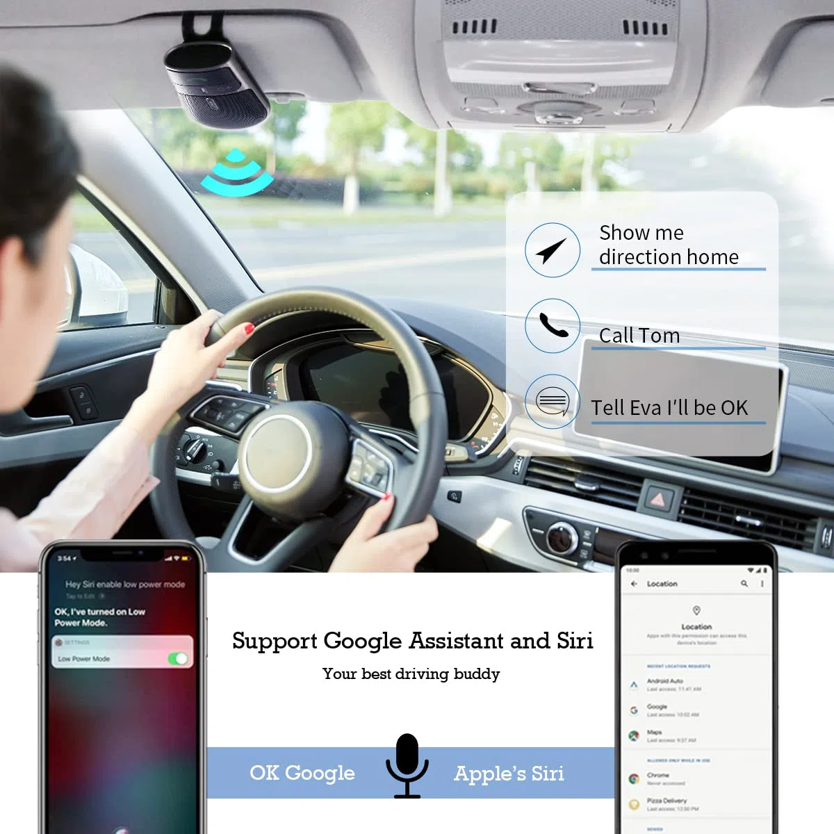Freisprecheinrichtung für Auto Bluetooth 5.0, Kfz Kabellose Sonnenblenden-Freisprechanlage mit Lautsprecher Auto Power ON Unterstützung Siri Sprachführung Telefongespräche Unterstützt 2 Telefone