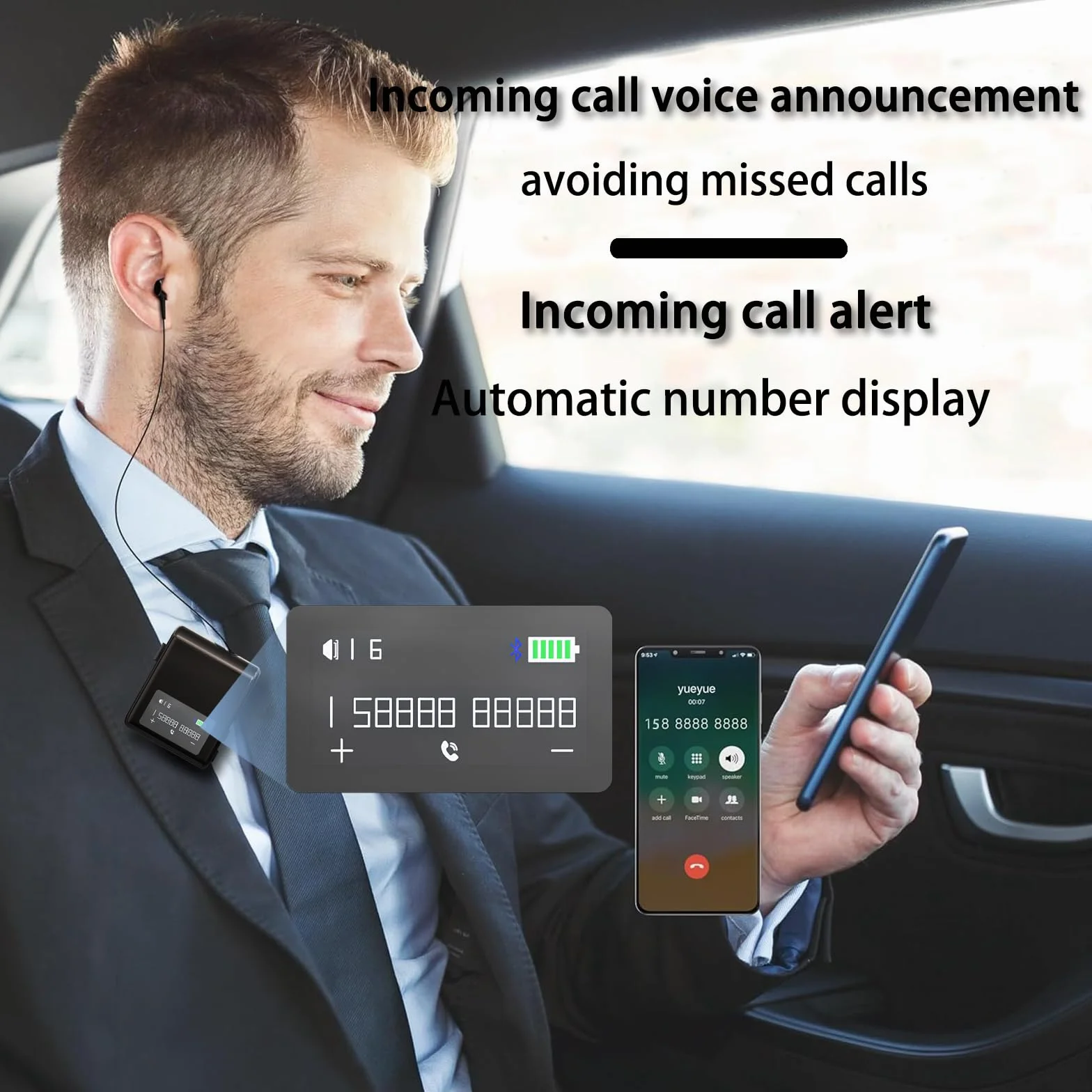Bluetooth Business Headset mit Einziehbarem Kabel, Kabelloses Headset mit Mikrofon, Kabelloses Lavalier-Headset mit LCD-Display, Bluetooth 5.4, Schnellladefunktion (Schwarz)
