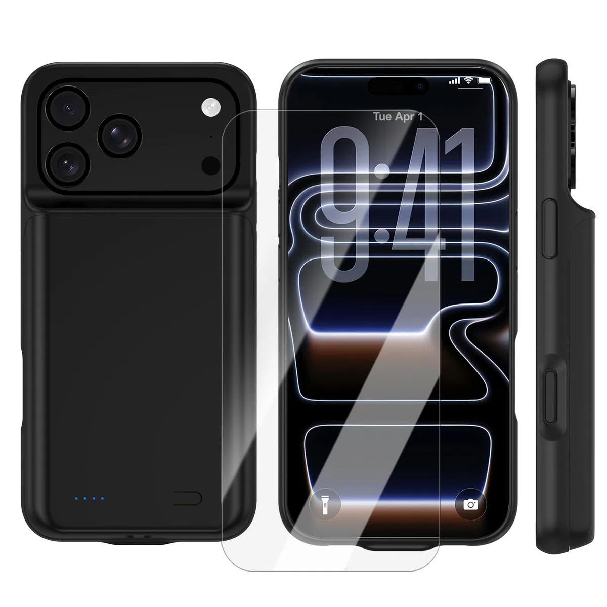 Akkuhülle für iPhone 17 Pro Max(6.9"), 8500mAh Tragbares Ladegerät iPhone Ultradünn Erweiterter Akku Hülle Telefonladegerät und Schutzhülle mit Ladefunktion für iPhone 17 Pro Max- Schwarz