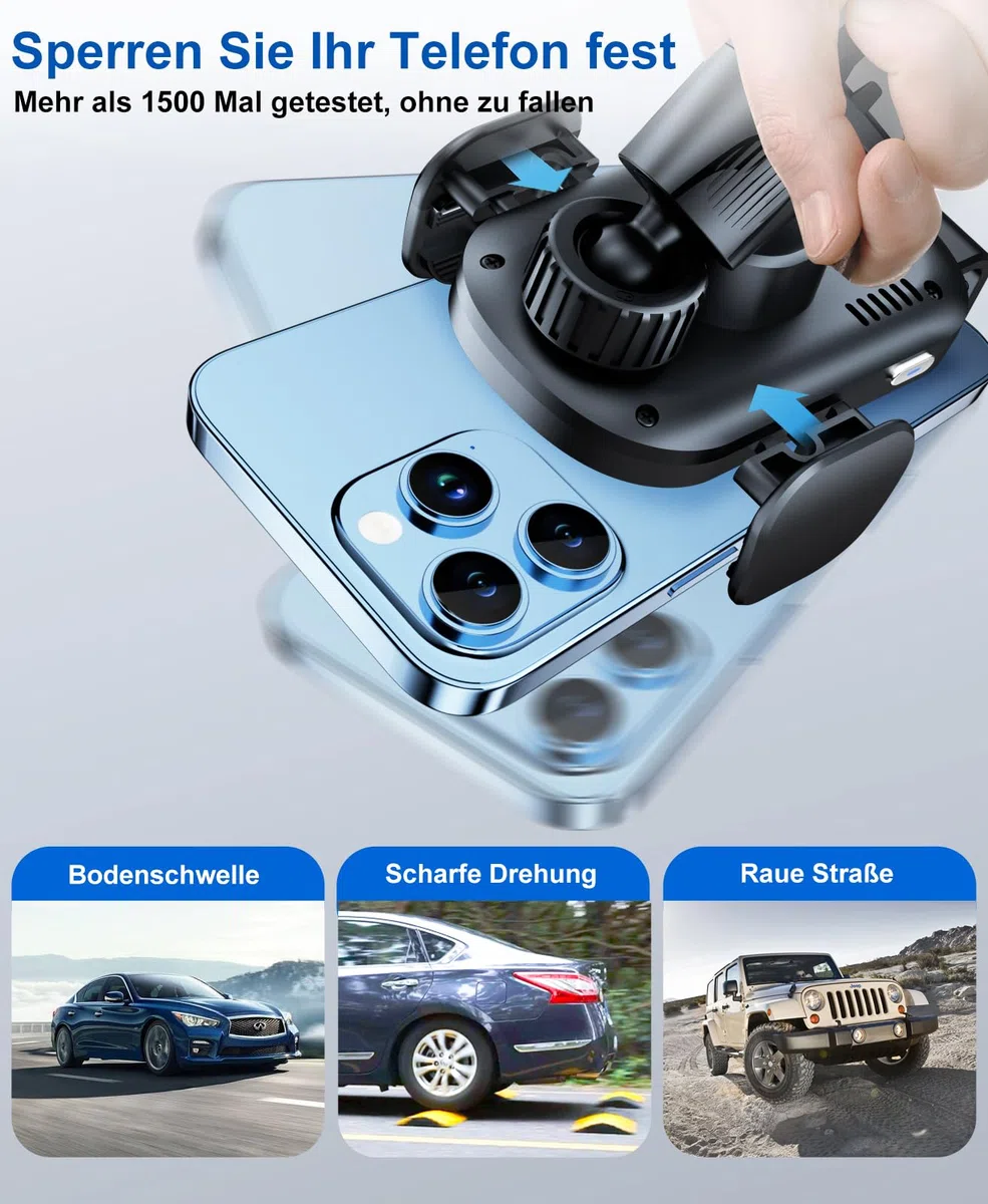 Beeasy 15W Fast Wireless Charger Auto - Handyhalterung Auto Mit Ladefunktion - Automatischer Induktives Qi Ladestation Kfz - Handy Halterung Auto Ladegerät Lüftung für iPhone Samsung Huawei LG usw