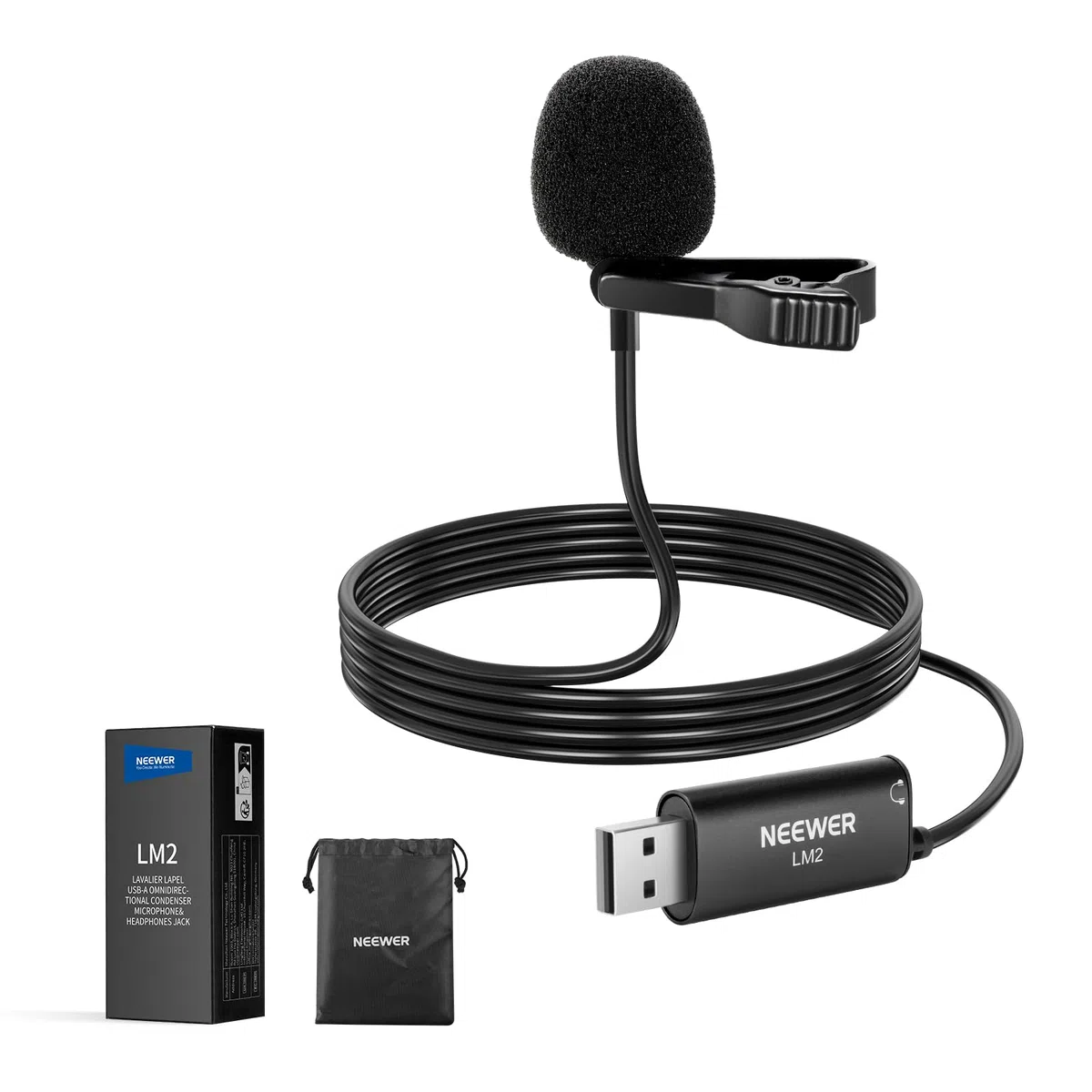 NEEWER USB Ansteckmikrofon Mini Lavalier Mikrofon mit omnidirektionaler Richtwirkung 3,5m Kabel für USB 2.0 Mac Windows PC Laptop Computer YouTube Skype Podcast, Gaming Vlog Video Konferenzen LM2