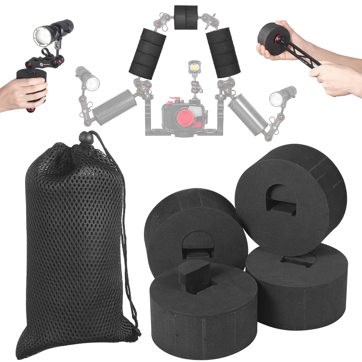 MINIFOCUS 4Pcs Unterwasserkamera Auftrieb Float Kits, Auftrieb vorgesehen 175g*4, Durchmesser 3.15", Dicke 1.5", Aquatic Arm Float Kit für Seafrogs/nitescuba/Starbea schwimmende Arme Tauchen Tablett