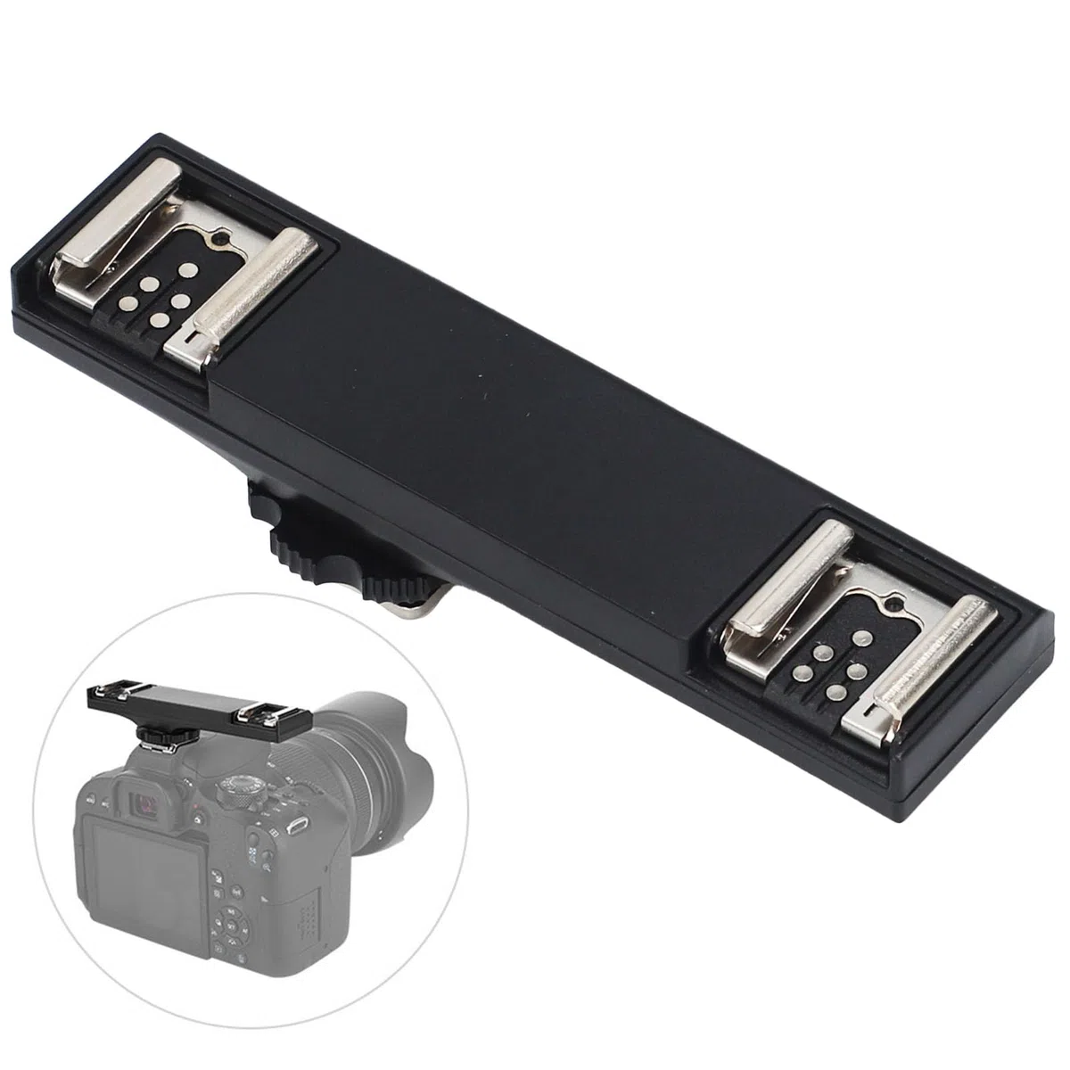 EBTOOLS Dual Hot Shoe Splitter, Kamera Dual Speedlite Flash Mount Trigger Bracket, ABS + PC Dual Extension Bracket, Schwarz 11 X 3 X 2,4 cm(Für Canon)