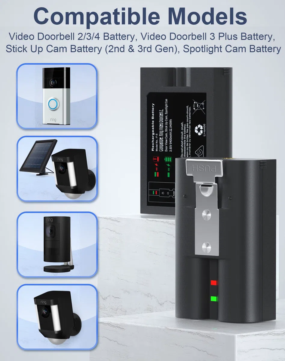 2 Batterien Und Ladestation für Ring Video Doorbell, 3.65V 6040mAh Akku kompatibel mit Video Doorbell 2/3/3+/4, Spotlight Cam Battery, Stick Up Cam(2/3Gen)