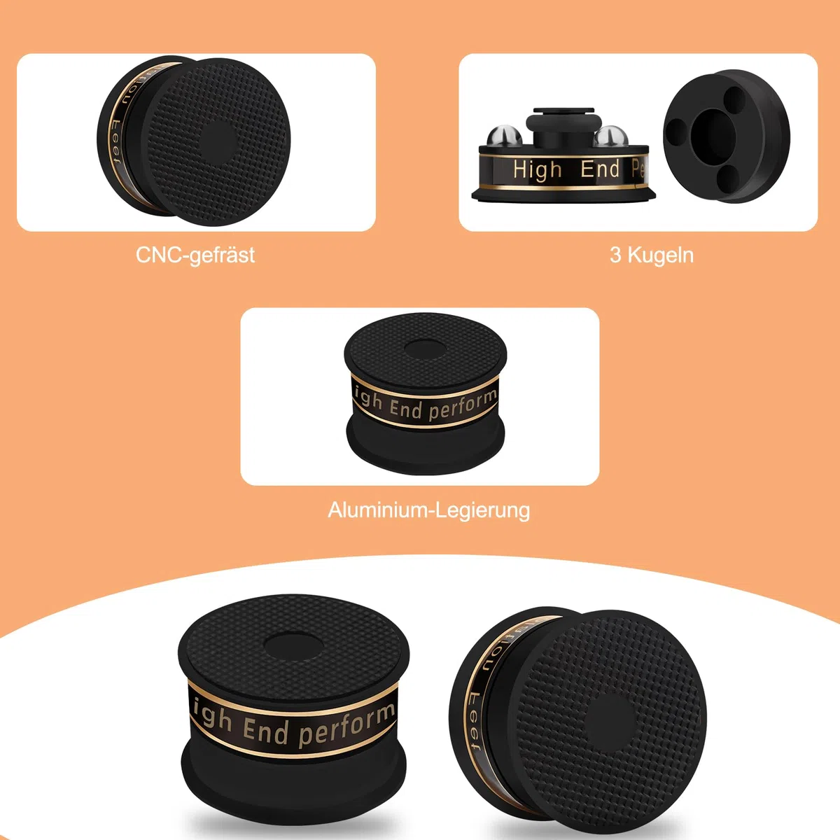 Lautsprecher Isolationsfüße 39mm*24mm High-End HiFi Lautsprecher Spikes Pads Isolationsfüße Subwoofer Spikes Audio Verstärkerfüße für Audio,Lautsprecher,Subwoofer,Heimkino(4 Stück,Schwarz)