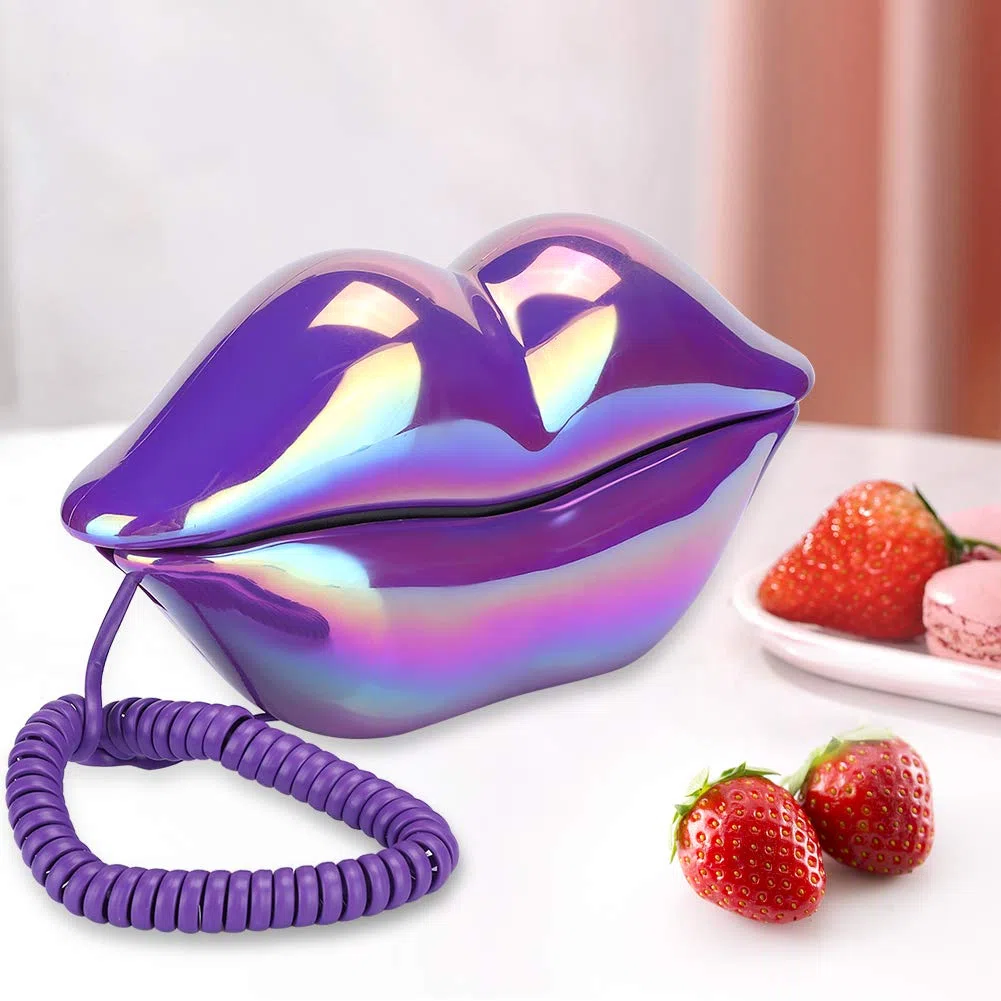 Festnetztelefon zu Hause, Creative Purple Lips Shape Desktop-Festnetz, Elektroplatten-Kabel-Telefone im europäischen Stil, neuartiges tragbares Telefon mit Nummernspeicher für das Home Office