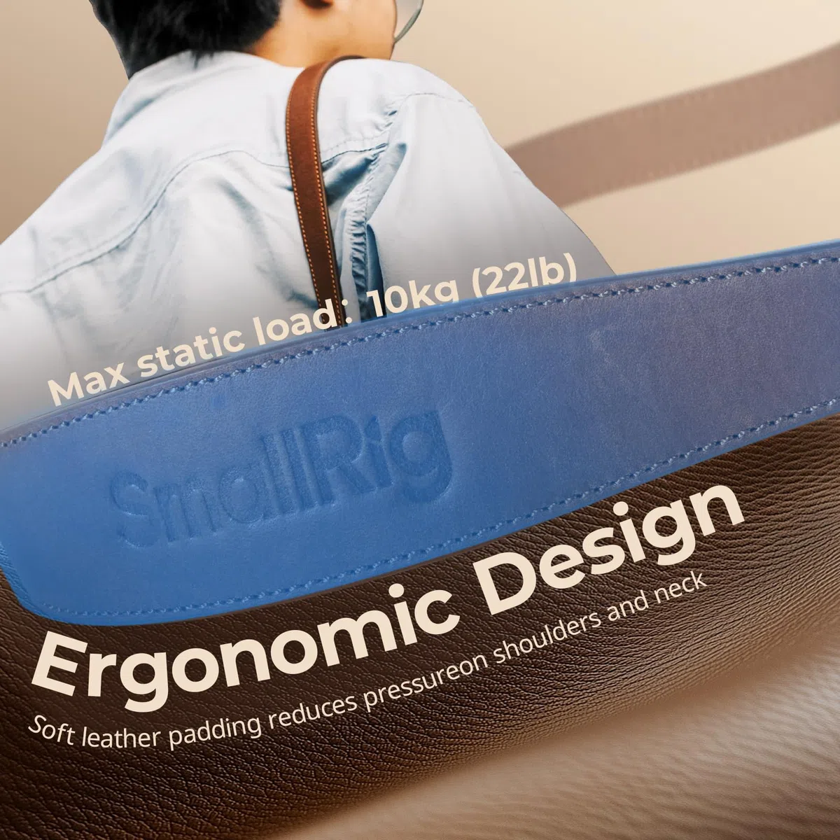 SMALLRIG Universal-Kamera-Schultergurt aus Leder für DSLR-Kameras, verstellbar von 100 bis 110 cm (39 bis 43 Zoll), maximale Belastung 10 kg (22 lb), ergonomische Schulterstütze
