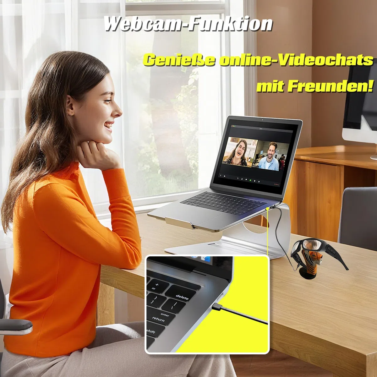 Mini Kamera,Brille mit Kamera Bluetooth,Videobrille 1080P mit Kopfhörer,Sonnenbrille Videobrille mit Polarisierten UV400-Gläsern,Tragbare Brille Camera für Outdoor-Sportarten,Radfahr