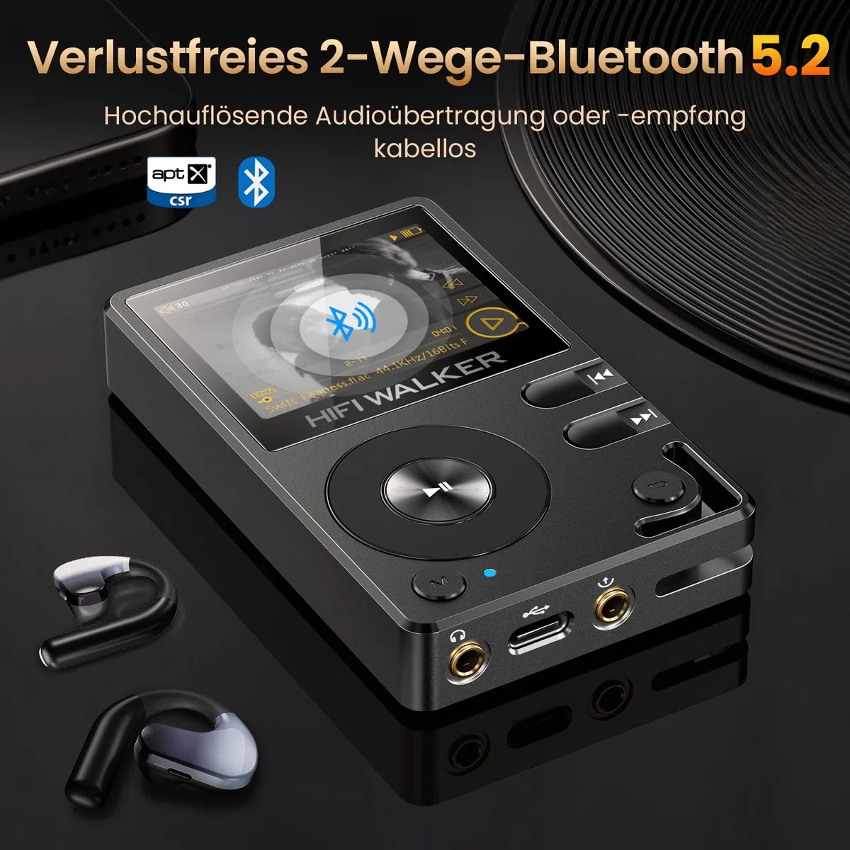 HIFI Walker H2 128GB MP3-Player Bluetooth 5.2 DSD DAC Hi-Res FLAC verlustfreier Musikspieler 128GB SD-Karte 512GB erweiterbar ALPS-Regler Robustes Zinkgehäuse